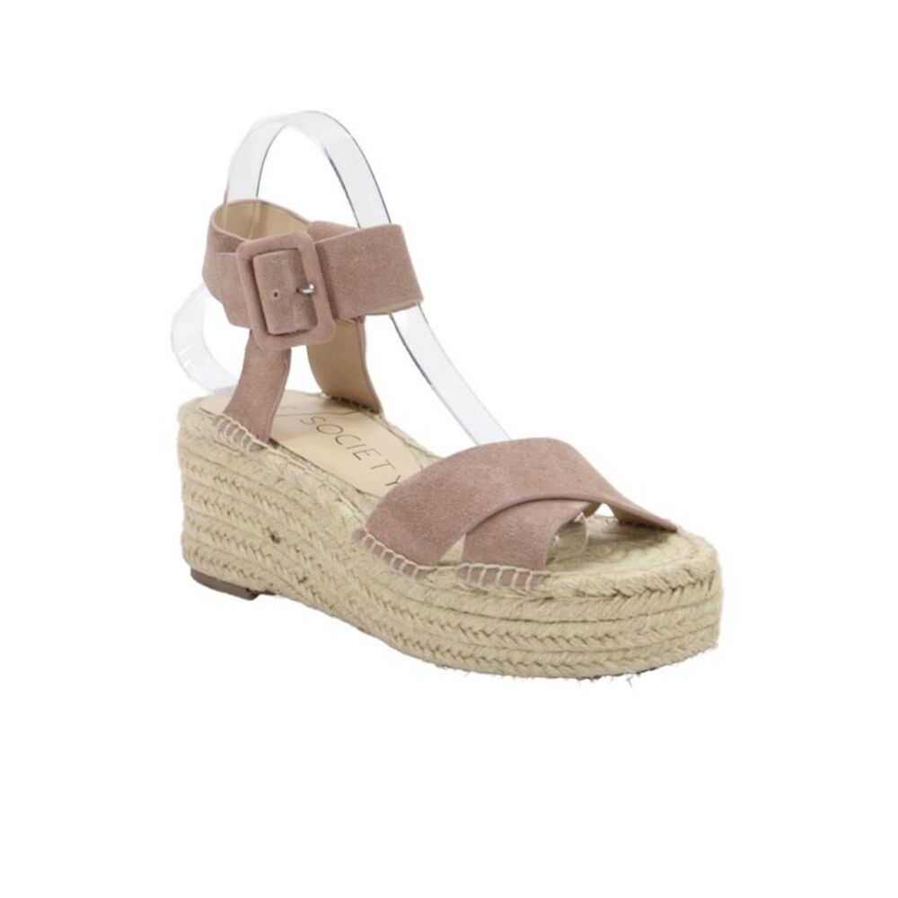 Sole Society Womens Leather Woven Ankle Strap Wedge Heels Brown Size 6.5